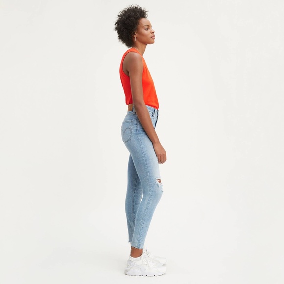 LEVI'S 721 HIGH RISE SKINNY Custom Short Jeans Size 25 Light Medium Blue Denim - Picture 4 of 8